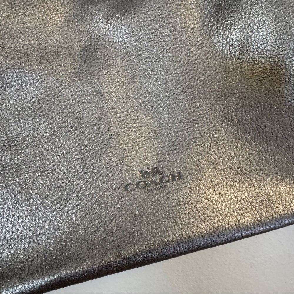 Coach Metallic Silver Tote with Brown Handles - Picture 2 of 4